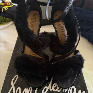Sam Edelman Black Faux-Fur Strappy Heels